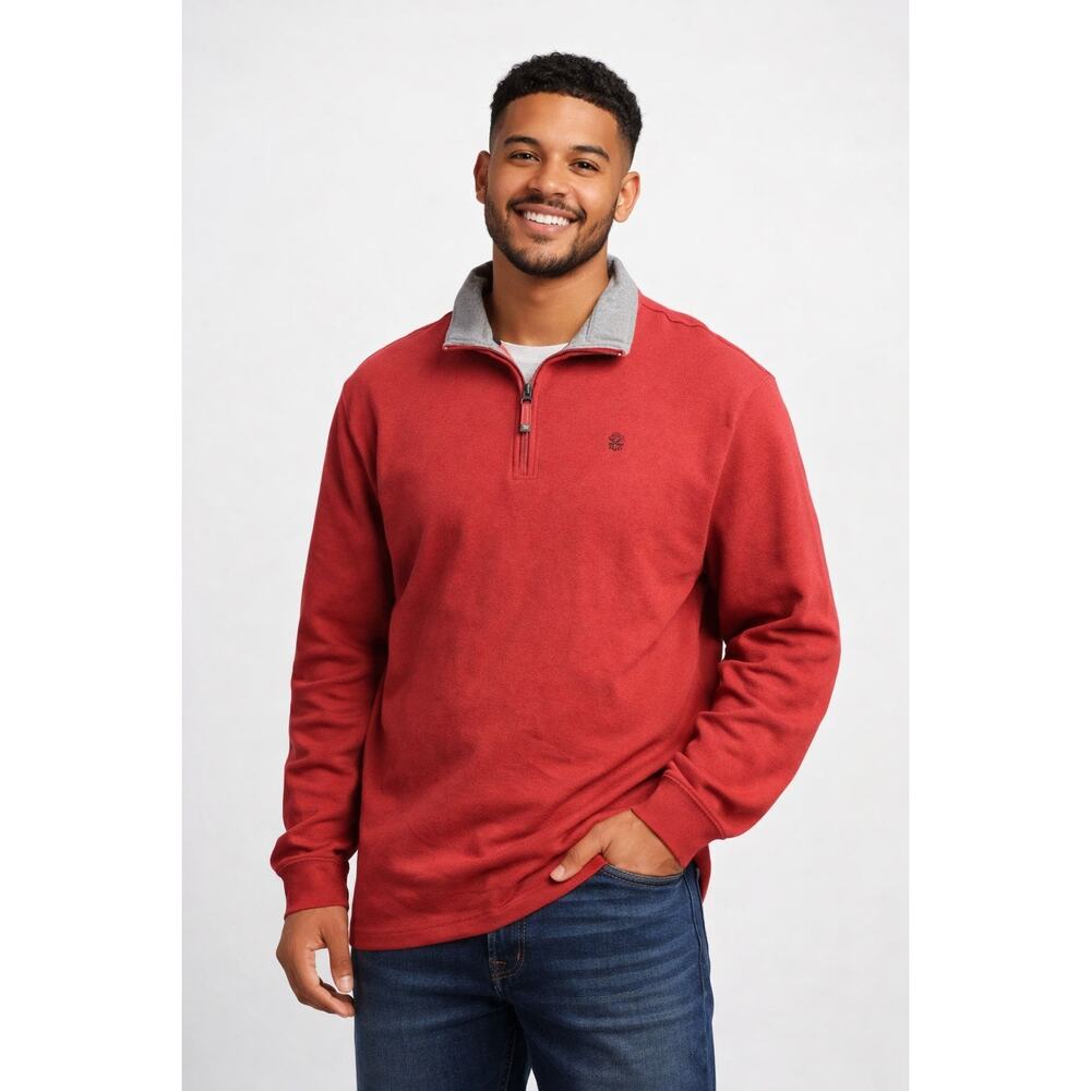 IZOD Luxury Sport Mens XXL 1/4 Zip Pullover Sweater Red Gray Mock Neck Stretch